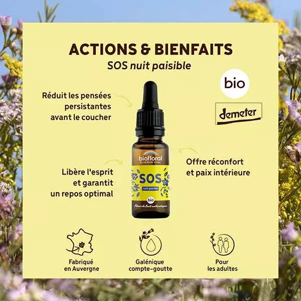 Biofloral Sos Secours Nuit Paisible Compte Gouttes Bio Demeter 20 ml