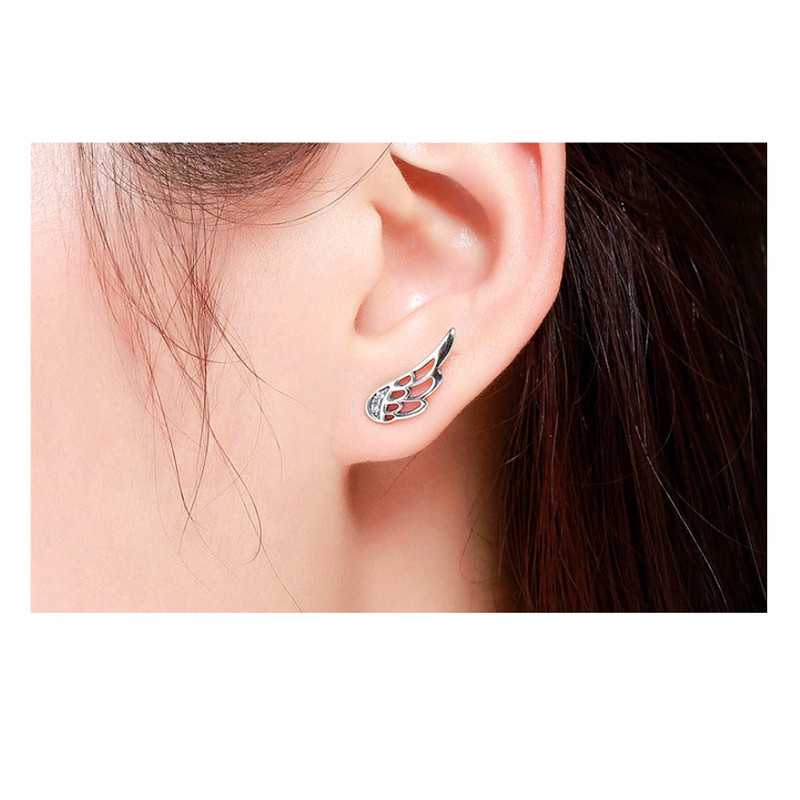 Boucles d'oreilles Femme Ailes orné de Cristal de Swarovski Blanc et Argent 925