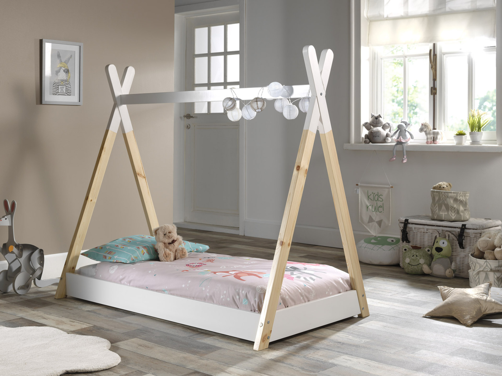 Kinderbett TIPI - weiß-natur - Kiefer massiv - 70x140 cm