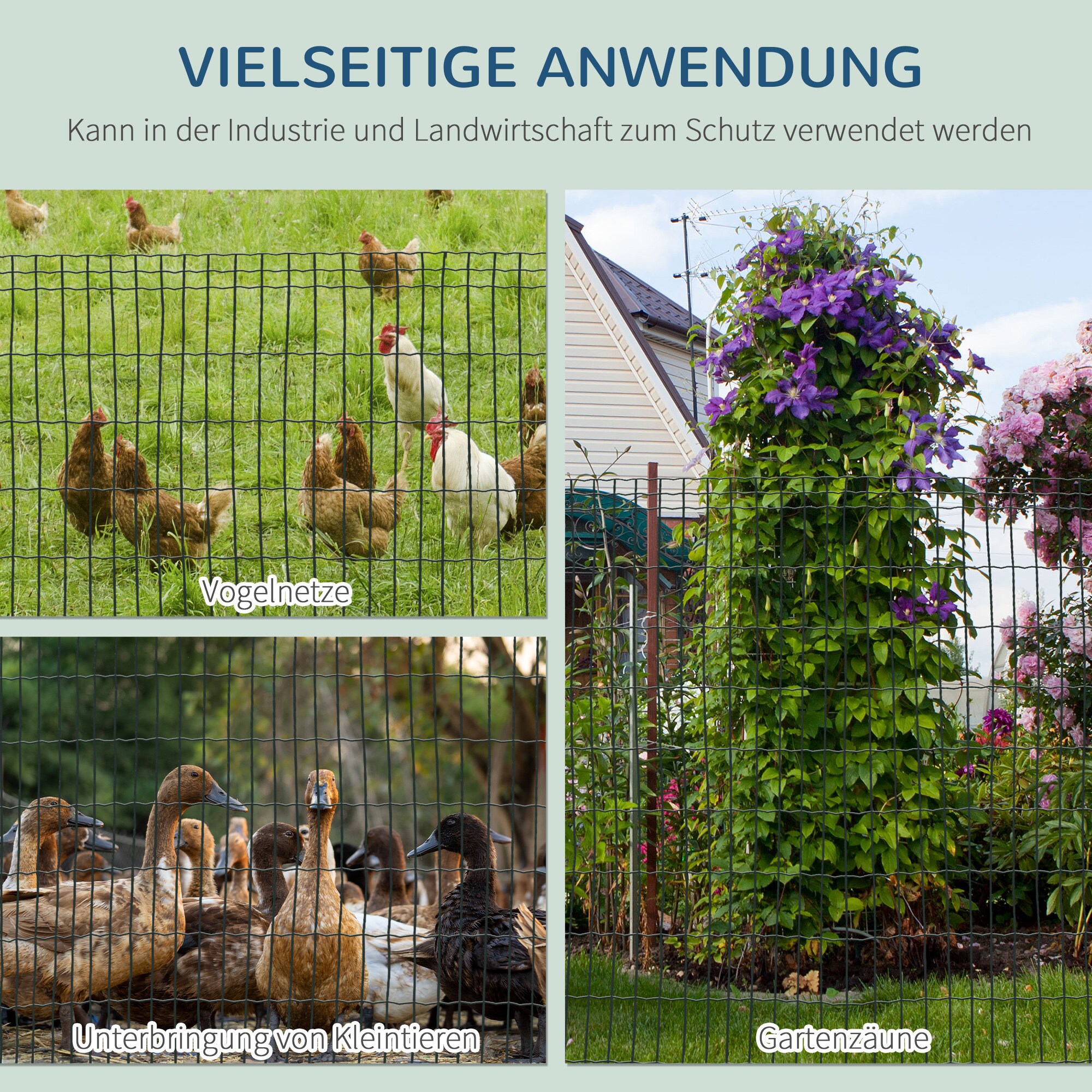 PawHut Maschendrahtzaun mit PVC-ummantelter Kunststoff grün 1000L x 0,21B x 100H cm