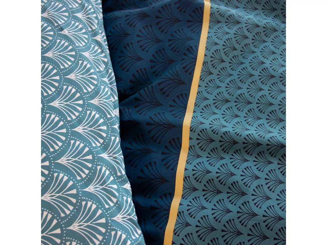 Parure de lit 240x220 cm collection JADE pur coton bleu 3 pièces