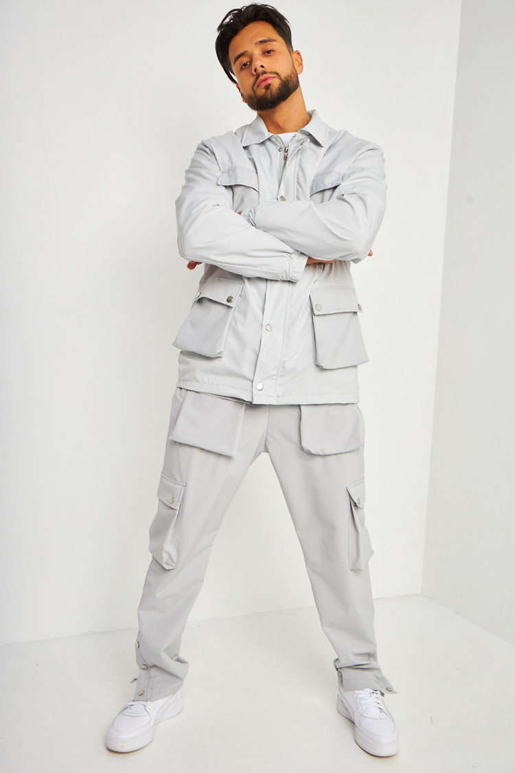 Ensemble veste + pantalon cargo multipoches gris