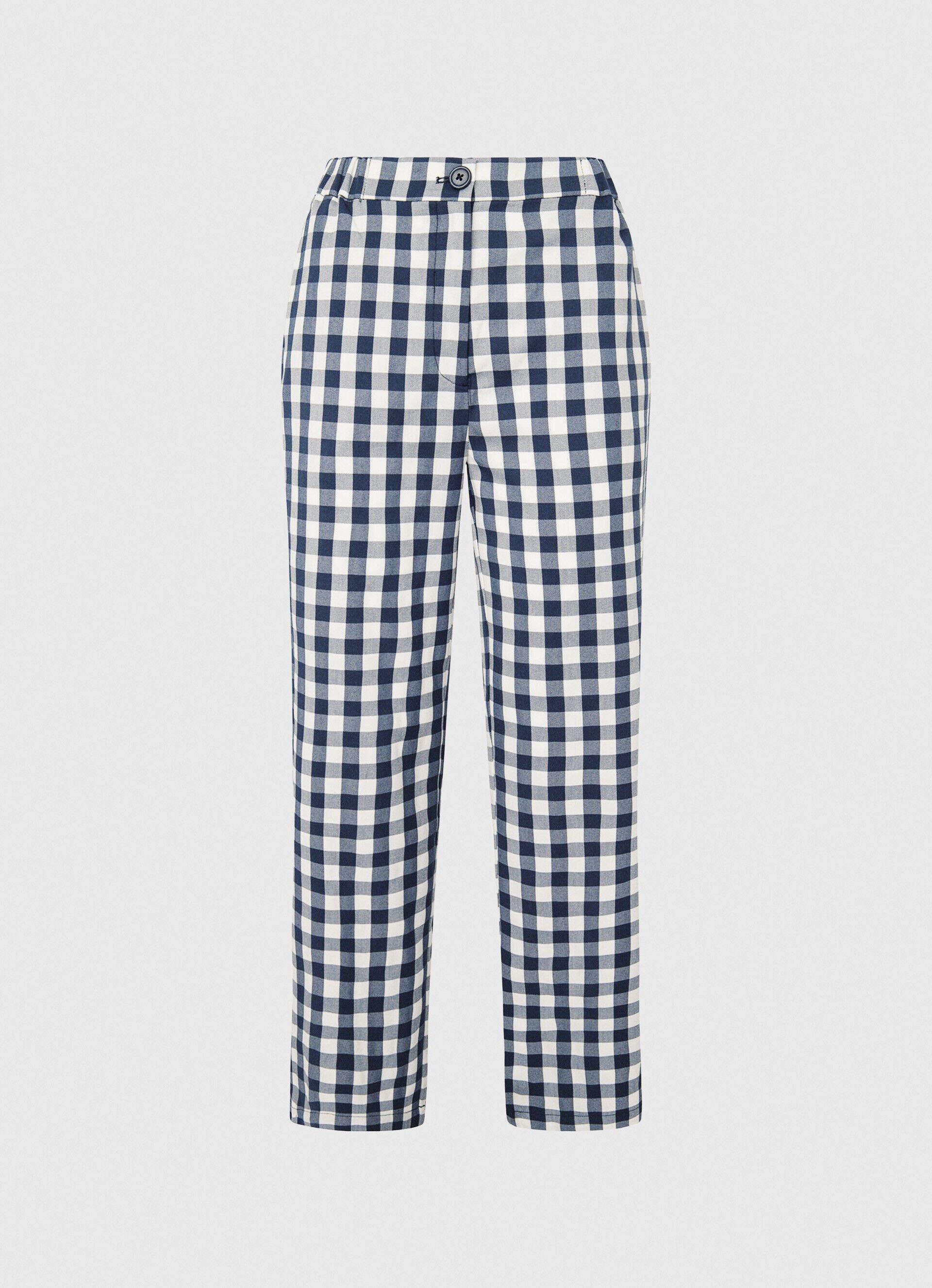 Calça reta com estampa xadrez vichy - multicolorida