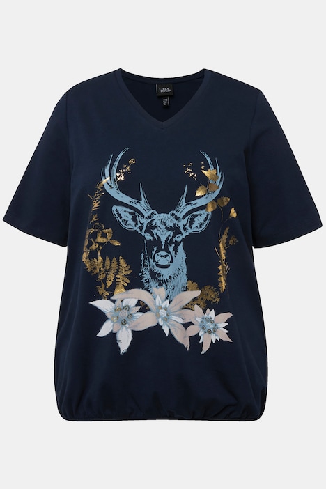 T-Shirt, Trachtenmotiv, V-Ausschnitt, Halbarm, Elastiksaum