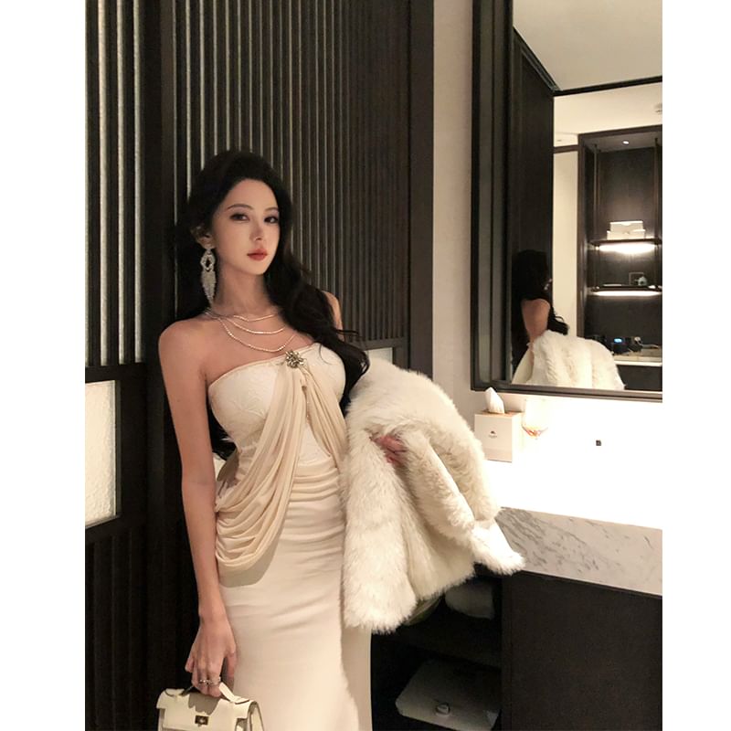 Saccharine - Strapless maxi-zeemeerminjurk met effen kleur