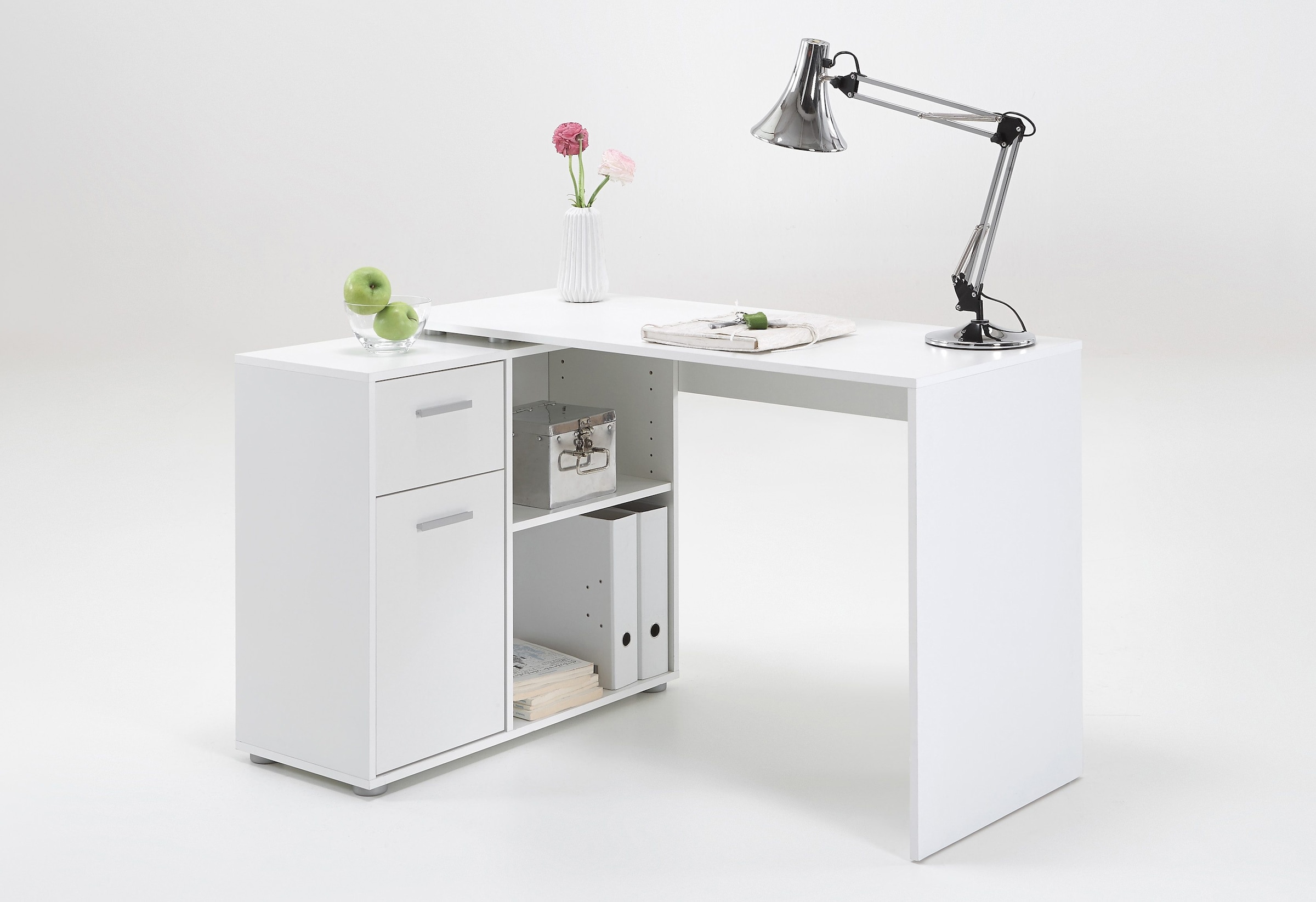 FMD Eckschreibtisch »AUGSBURG« Schreibtisch/ Sideboard m. Stauraum, beids. montierb., 117 oder 148 cm