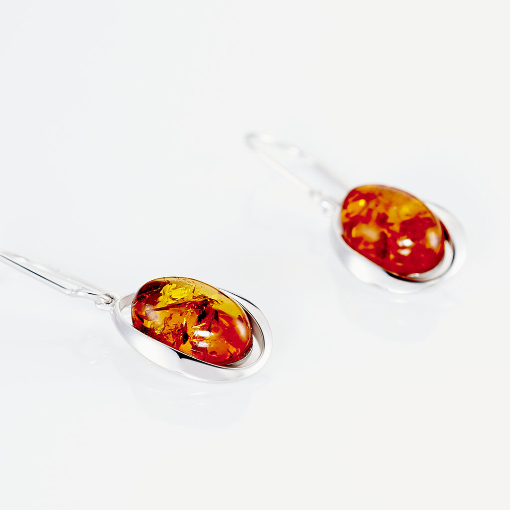 Boucles D'oreilles Pendantes Hilda Argent Blanc Ambre