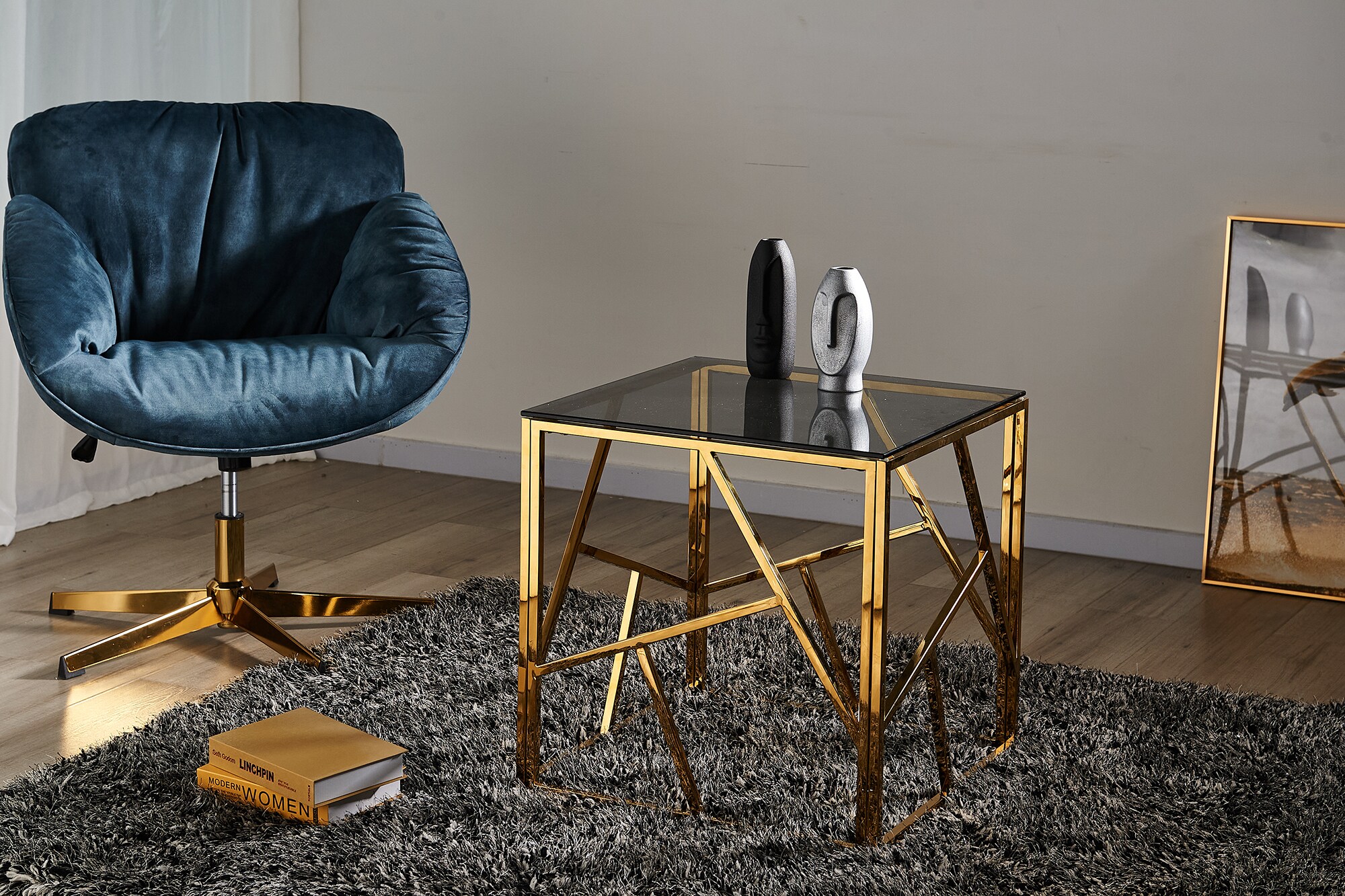 Beistelltisch Gold/Grau 55x55 cm Wohnzimmertisch Couchtisch Sofatisch Dekoration