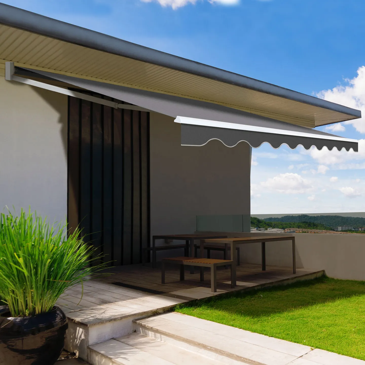 Store banne manuel 2,95x2 M gris anthracite