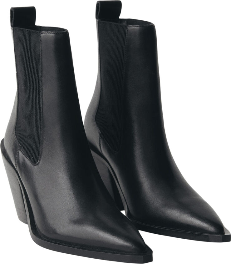 MANGO Leather pointed ankle boots Black