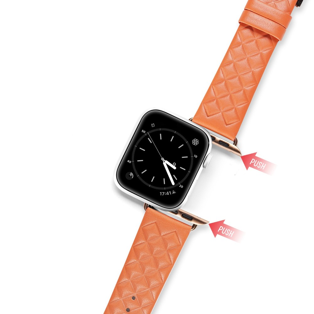 Apple Watch (49/46/45/44 mm) Ersatz Echtleder Armband mit Rautenmuster (Gelenkumfang: 160-230mm) - Orange