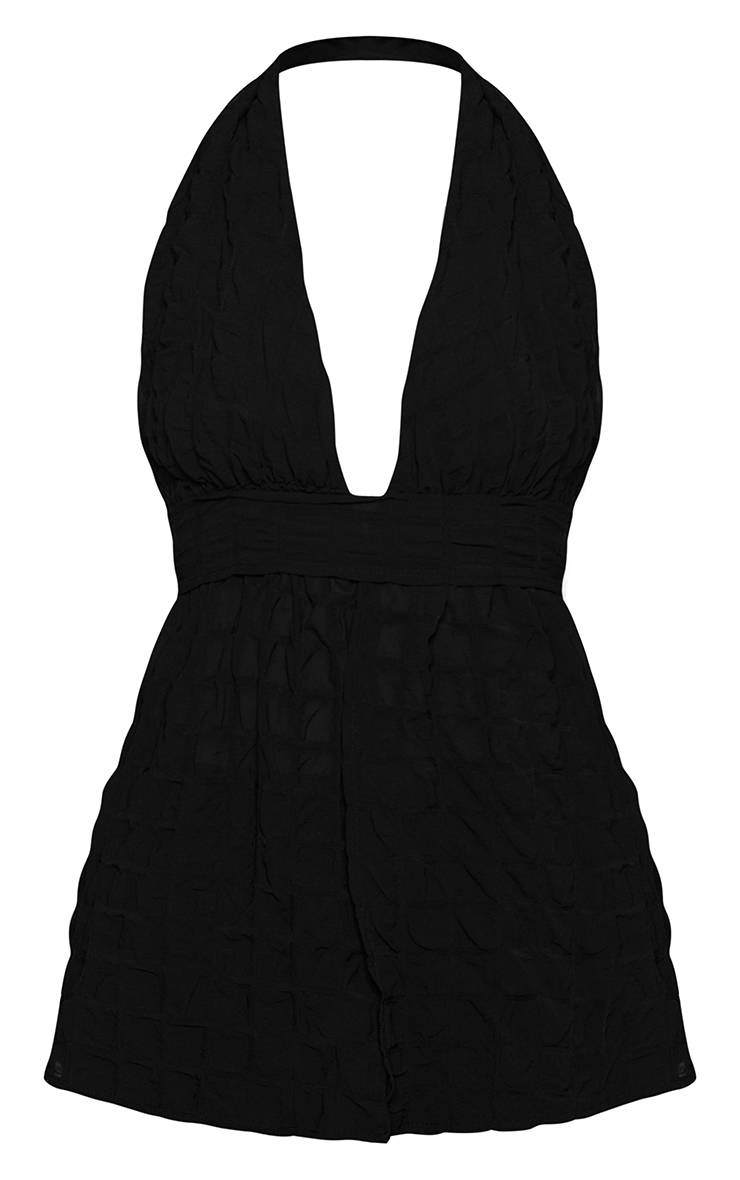 Noir Ensemble Haut Long Col Licou Texturé À Bulles Avec Taille Nouée