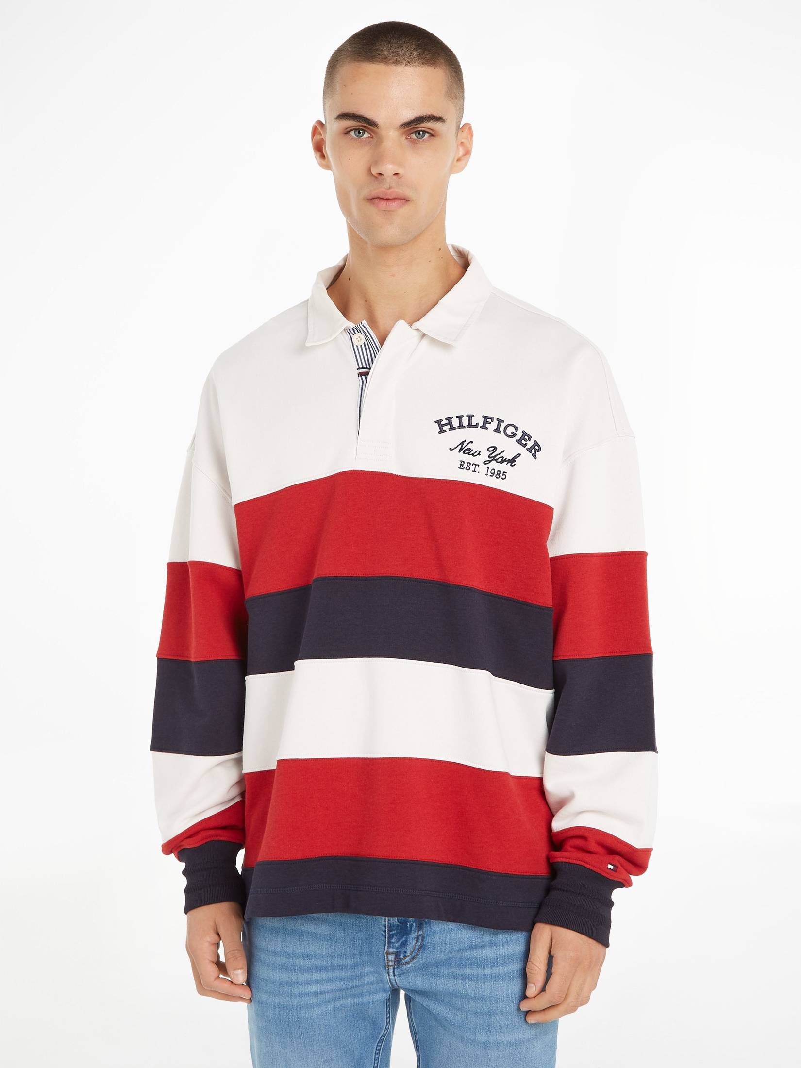 Tommy Hilfiger| Herren Rugby-Poloshirt STRIPE PREP langärmelig