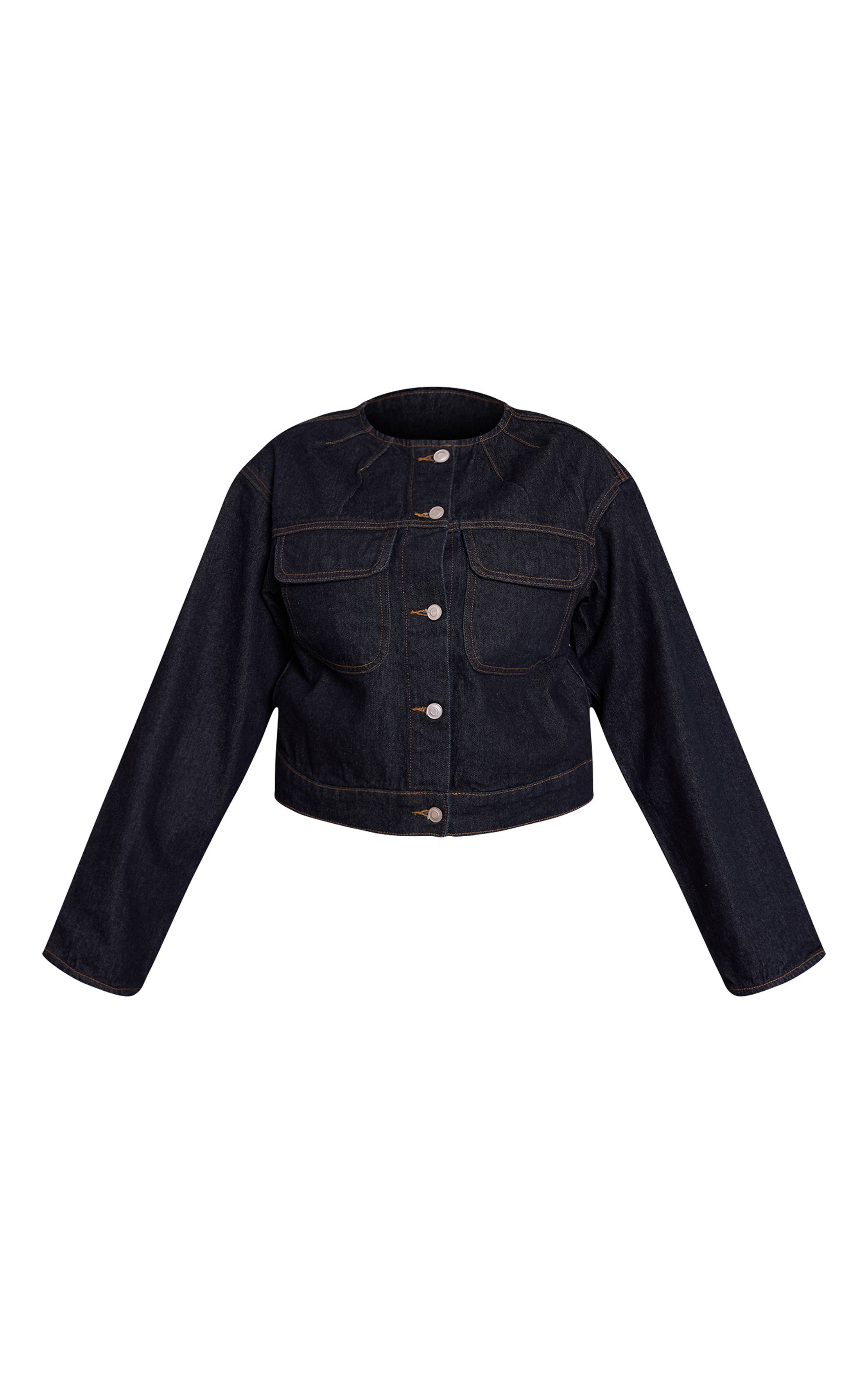 Raw Indigo Wash Veste En Jean Sans Col Avec Détails Grande Taille