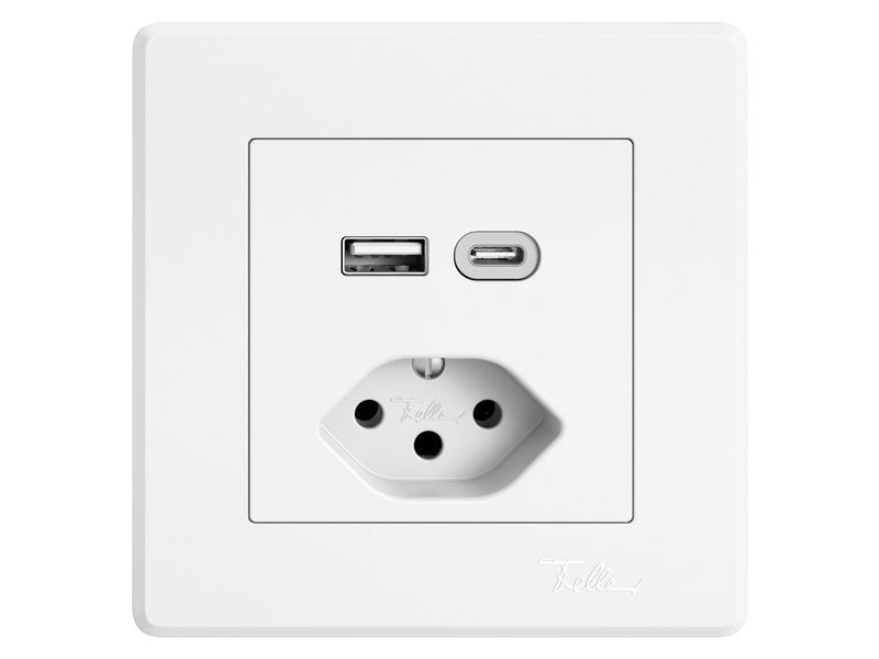 Feller EDIZIOliv UP-Steckdose USB-A C/1xT13 Weiss Unterputz-Kleinkombinationssteckdose