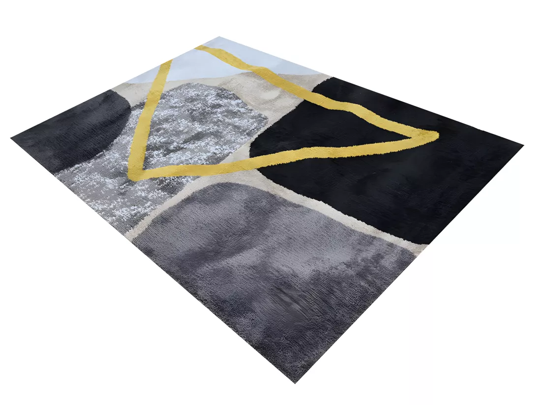 Tapis style contemporain - 160 x 230 cm - Gris, noir et doré - PICADILLY