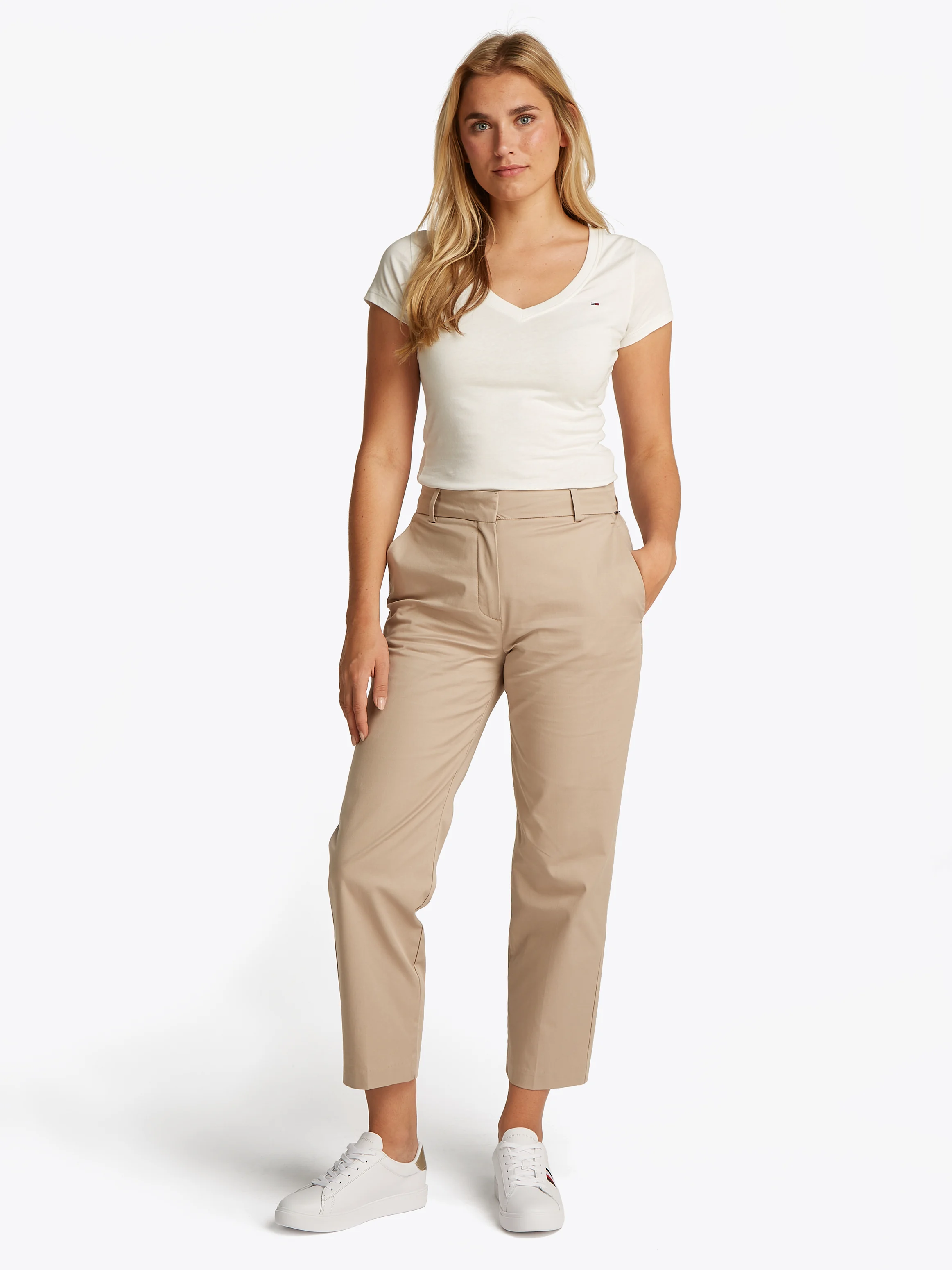 Pantalon chino slim en coton bio mélangé | Beige