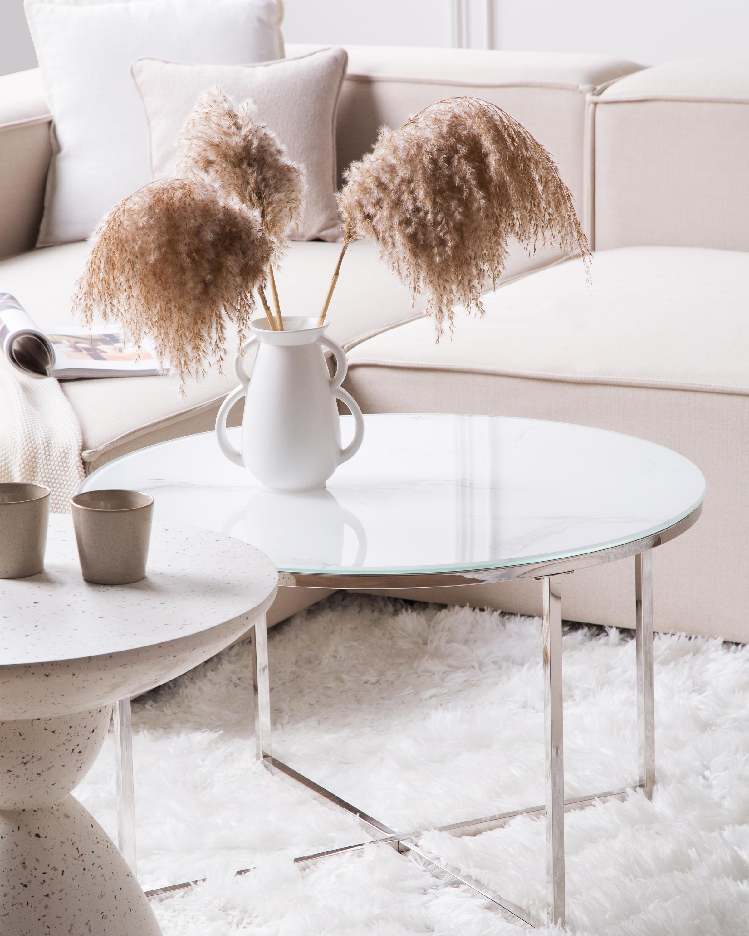 Salontafel QUINCY Veiligheidsglas Marmer/zilver