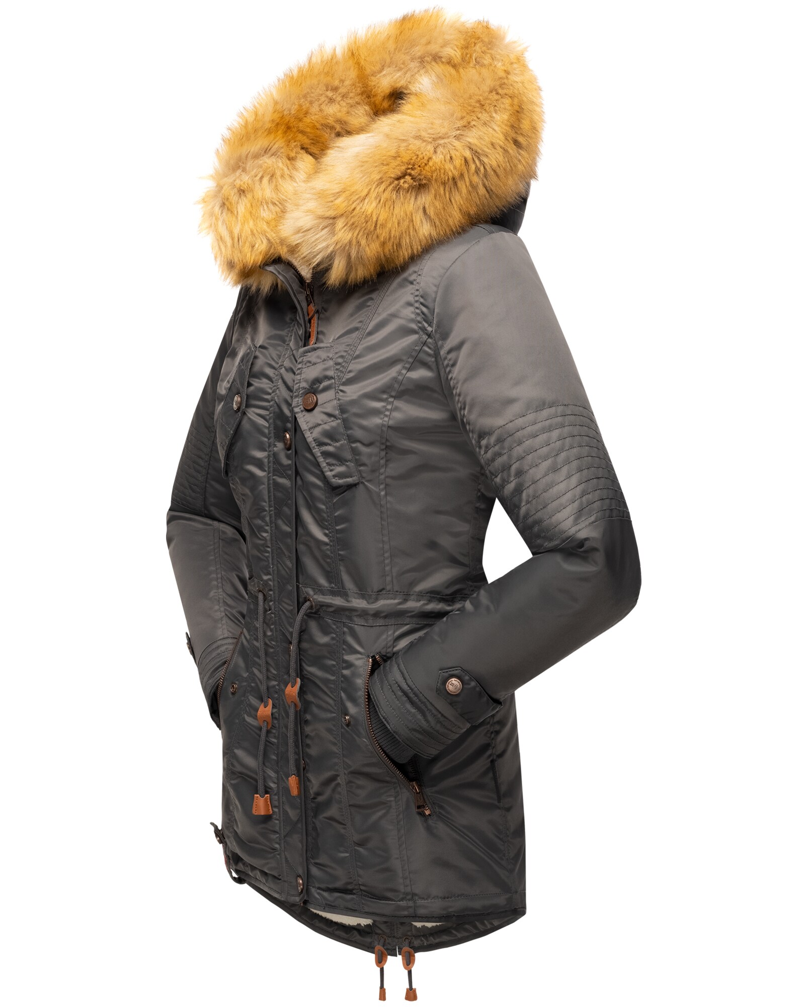 NAVAHOO Damen Hochwertiger Wintermantel Winterparka mit großem Kunstfell La Viva