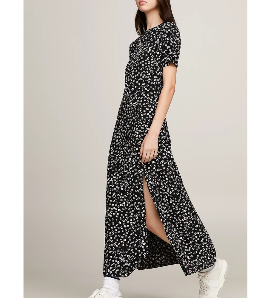 Vestido midi Tommy Jeans preto com estampa floral micro