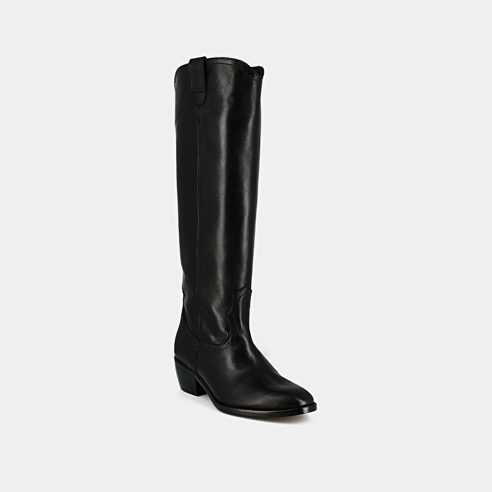 Bottes hautes à bouts pointus  en cuir noir