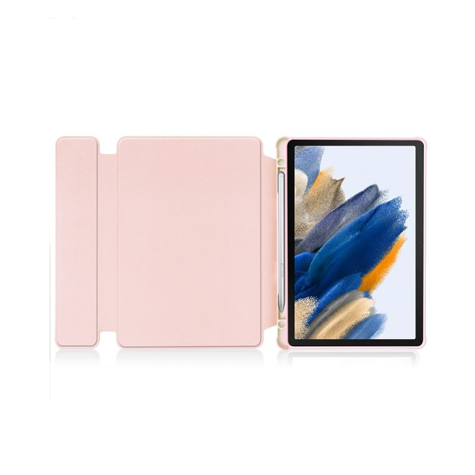 Samsung Galaxy Tab A9  Plus Leder Tasche mit Acryl Rückseite   Magnet Bluetooth Tastatur   S-Pen Halterung (QWERTY) - Rosa