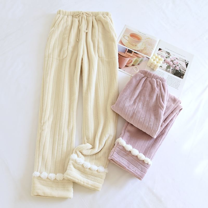 Dogini - Fleece pyjamabroek met trekkoord en pompons