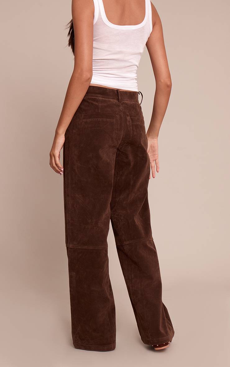 Marron Foncé Pantalon Droit En Synthétique