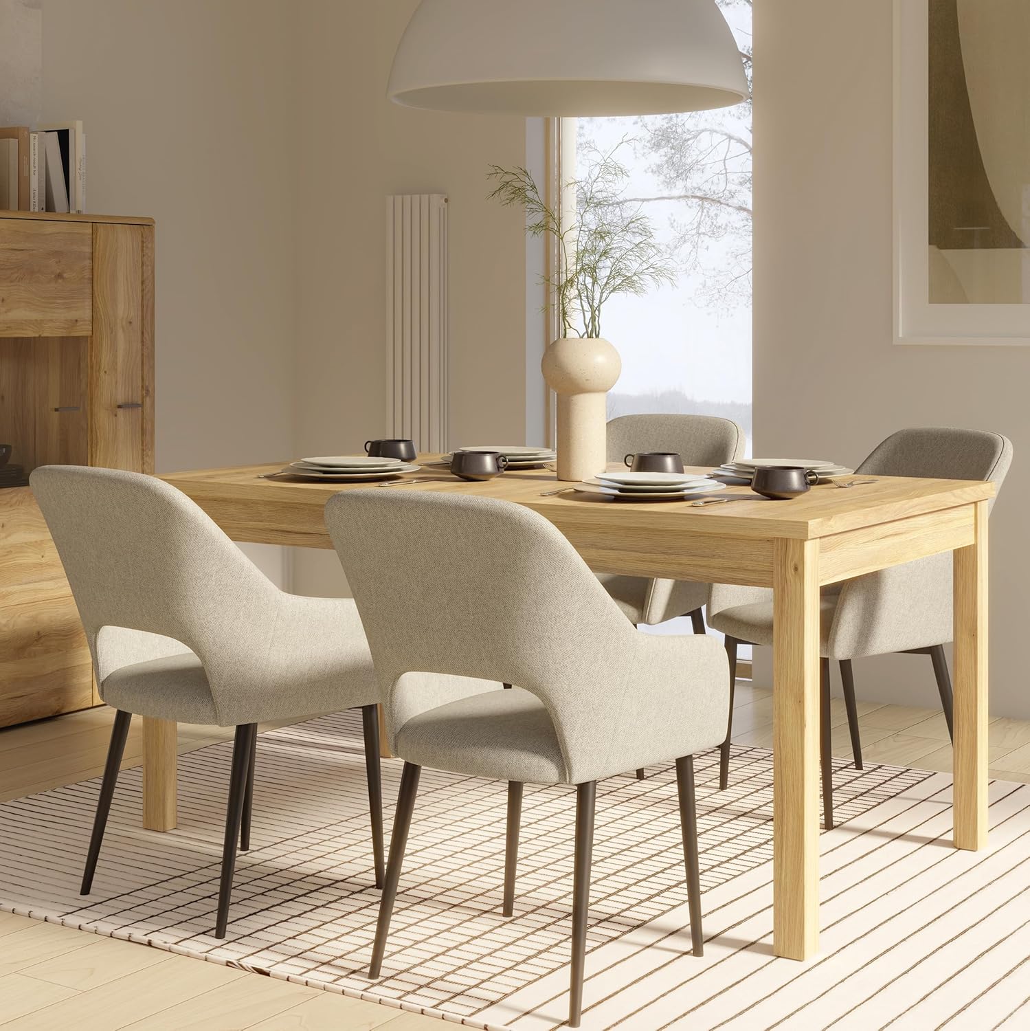 Forte Saitama Esstisch 160, moderner Esszimmertisch, ausziehbar, Holzwerkstoff, Mauvella Eiche Holzdekor, 160,4 cm (207 cm) breit x 76,6 cm hoch x 90 cm tief