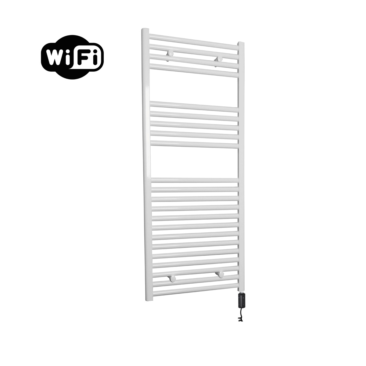 Sanicare elektrische design radiator 45x112cm wit met WiFi en thermostaat rechts zwart