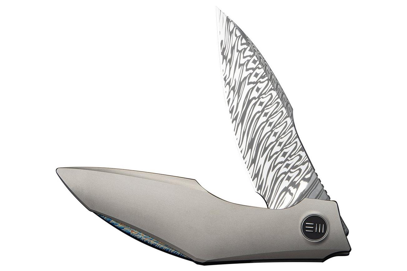 WE Knife Krait Snake WE24084-DS1 Fafnir Damasteel, Gray Titanium, Flamed Hardware, zakmes, Tashi Bharucha design