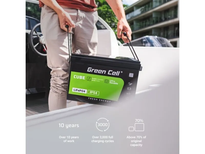 Green Cell LFPGC12V50AH, Lithium jern fosfat (LiFePO4), 12 V, Sort, Grøn, 50 At, 640 Wh, 75 A