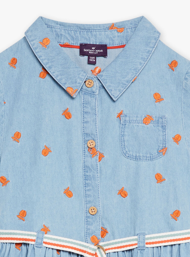 Robe à manches courtes bleu à imprimé pommes