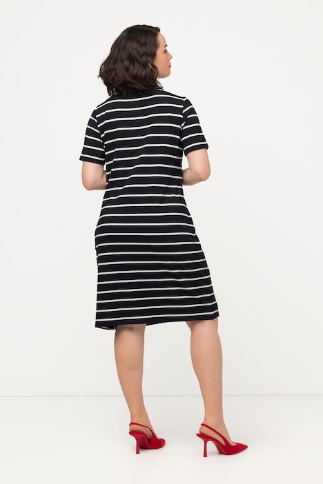 Midikleid, Streifenmix, drapiert, Rundhals, Halbarm
