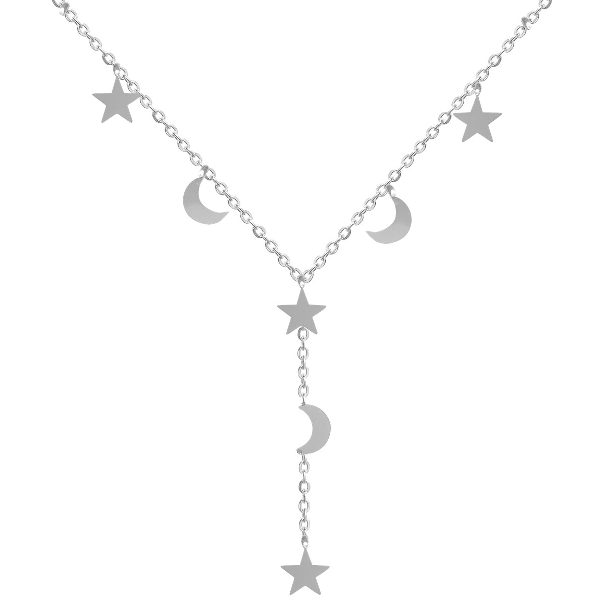 Collier étoiles et lune en acier argenté