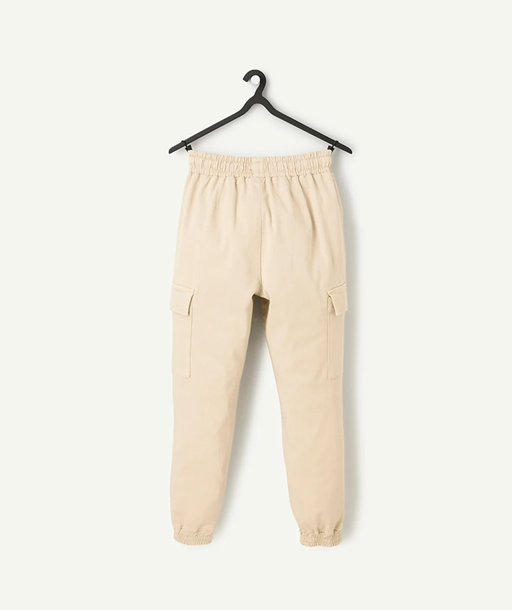 pantalon garçon en viscose responsable beige poches cargo