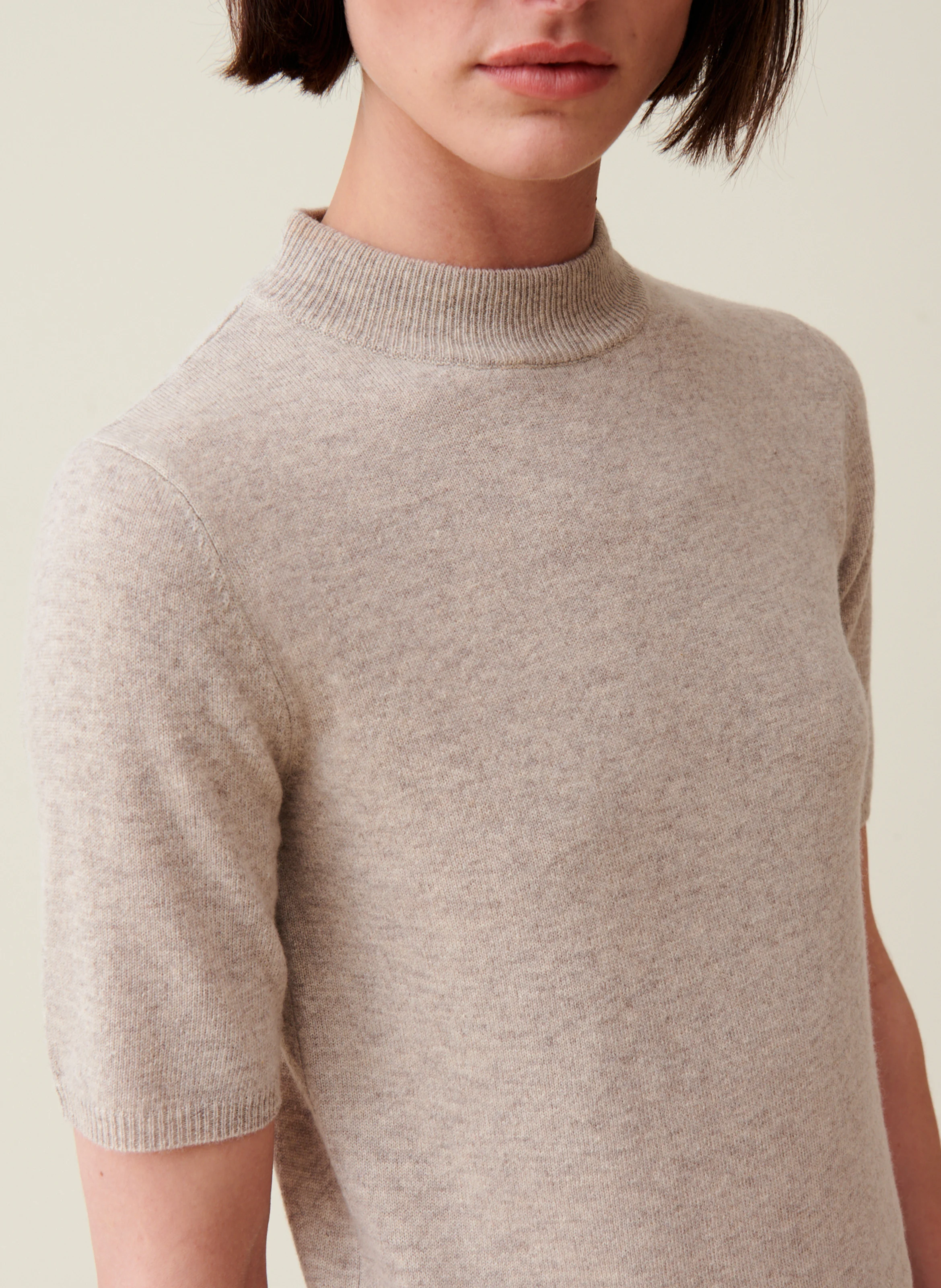 Pull manches courtes en laine | Beige