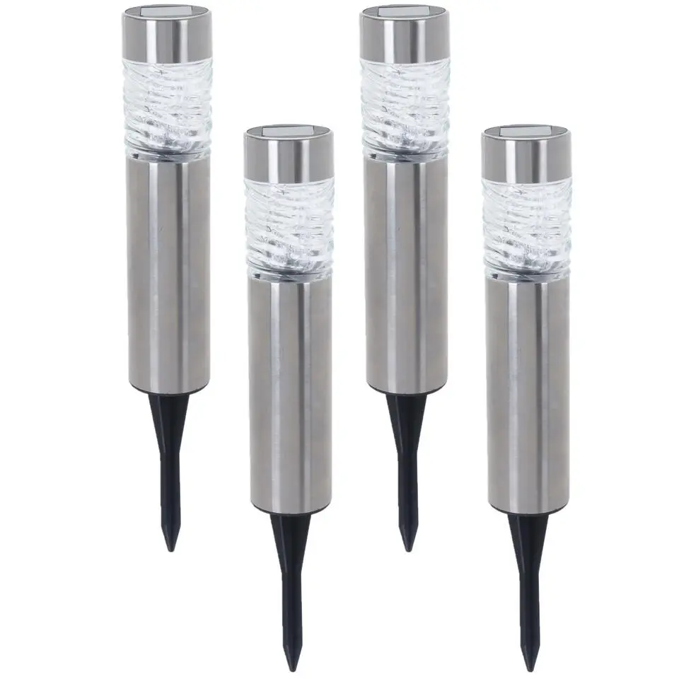 Pro Garden Prikspotje - 4 stuks - solar tuinverlichting - RVS - 39 cm