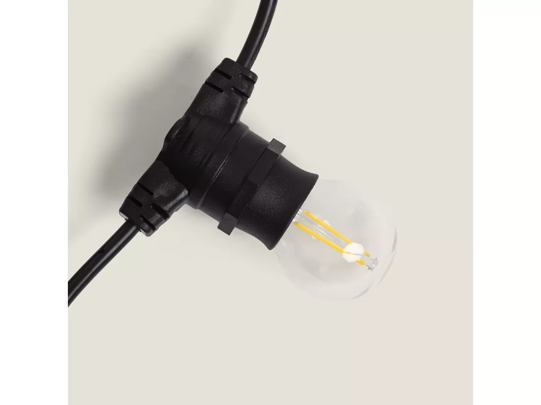 Kit Guirlande Lumineuse Extérieure IP44 10m Noir + 10 Ampoules Filaments LED B22 2W G45 3000K Blanc chaud