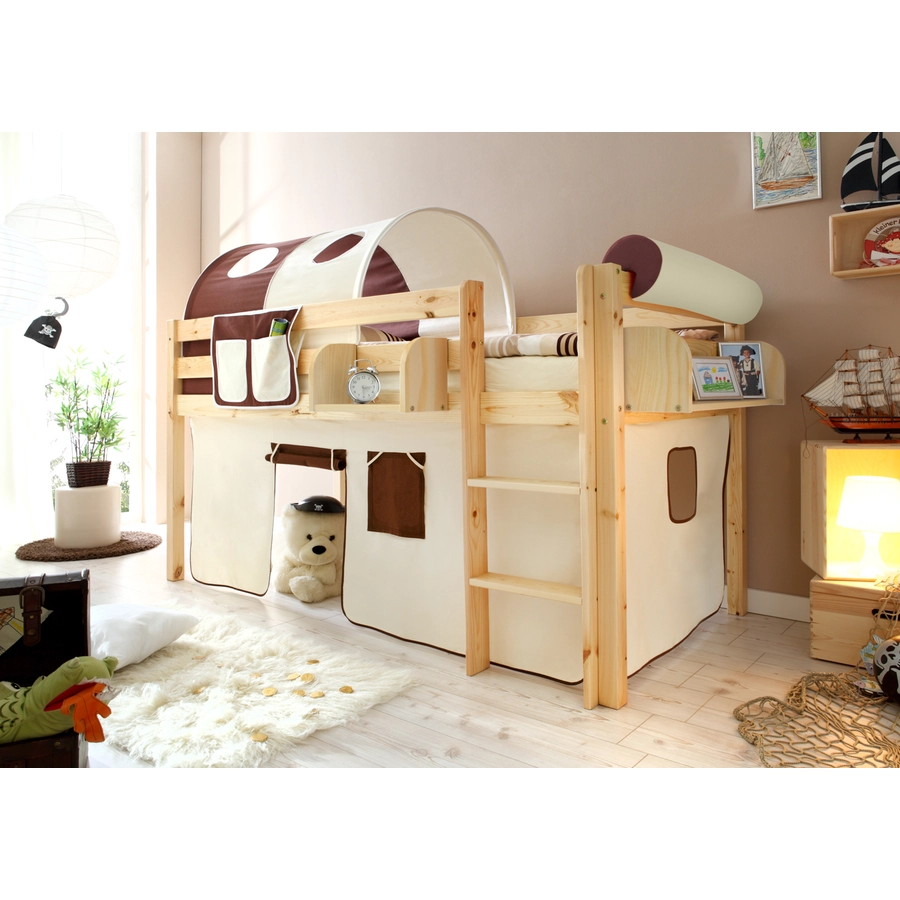 TICAA Hochbett Malte Kiefer Natur Classic Beige-Braun