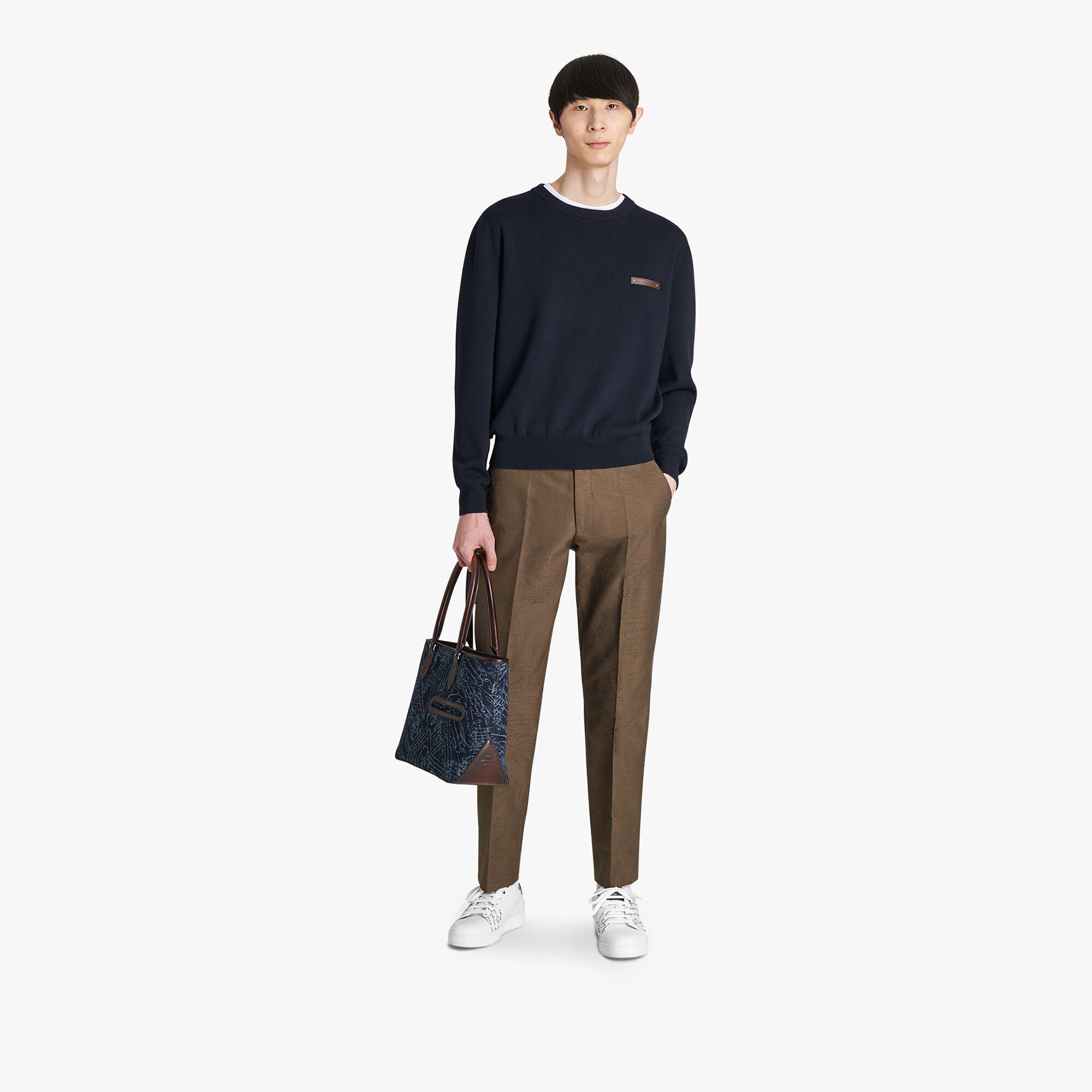 Pull En Laine Avec Details En Cuir