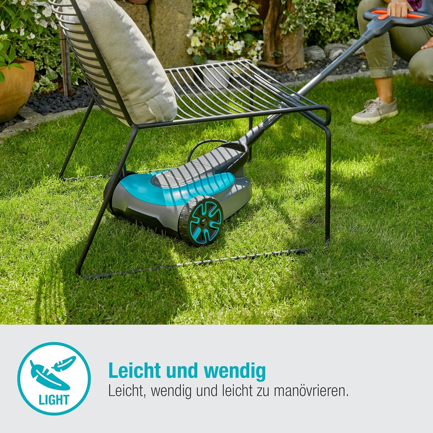 Gardena Akku-Rasenmäher HandyMower 22/18V P4A ohne Akku: Handrasenmäher, für Rasenflächen bis zu 50 m², Schnitthöhenverstellbar, Mulchfunktion (14620-55)