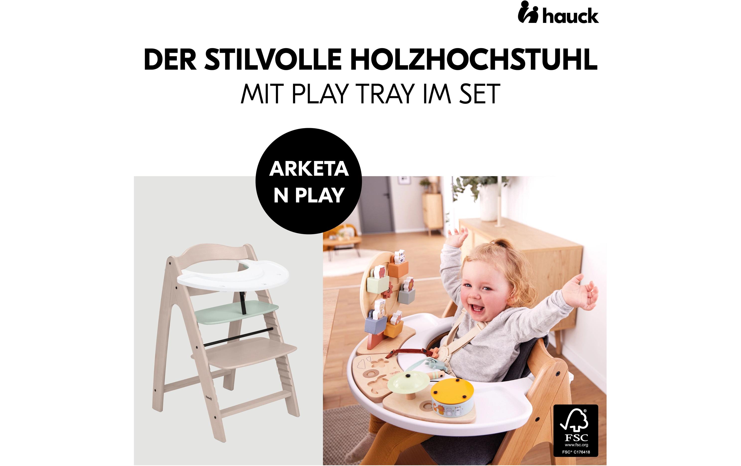 Hochstuhl Arketa N Play Whitewashed-mint<br>Stilvoller Holzhochstuhl mit Play Tray im Set