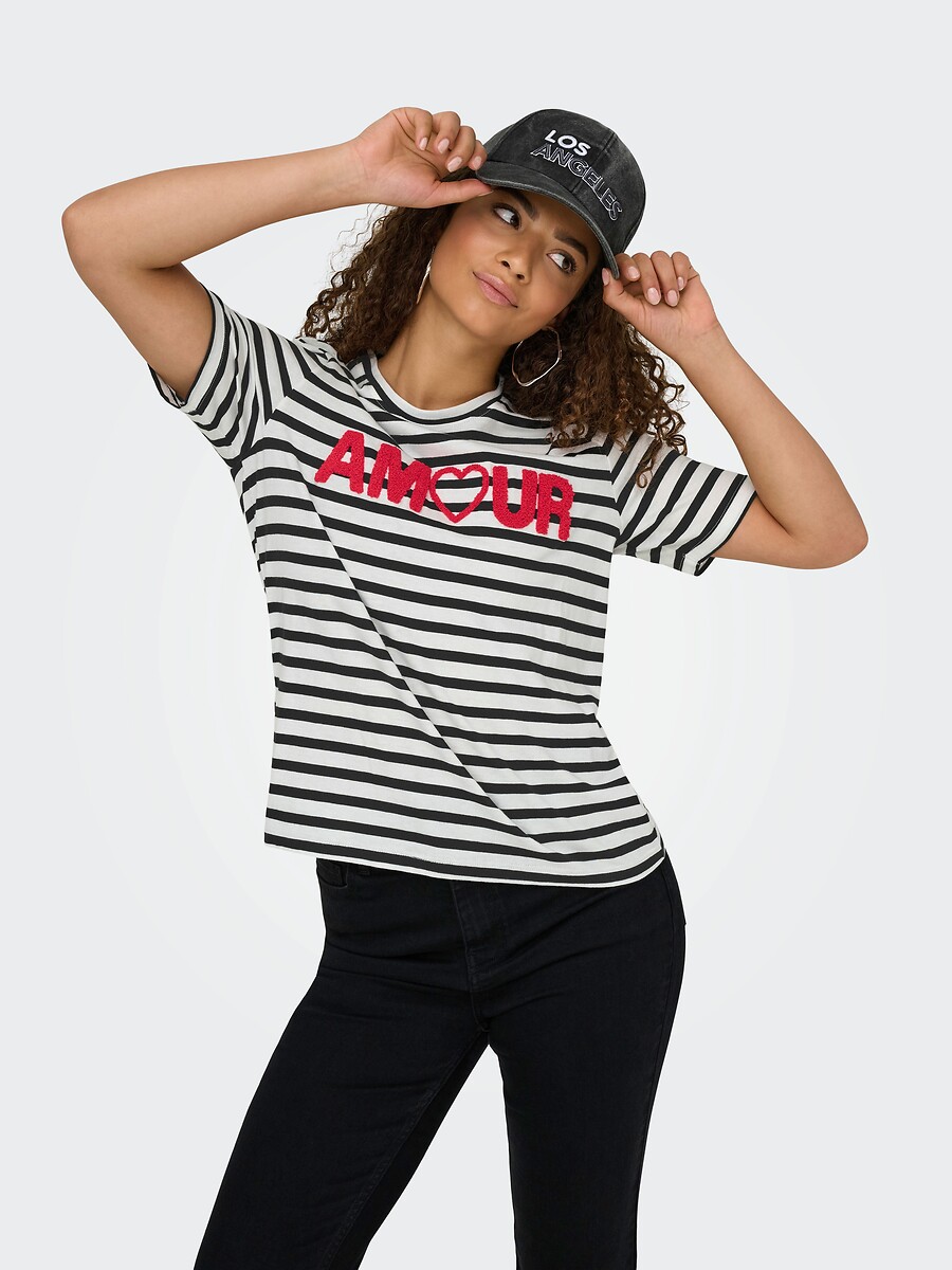 SOMENTE<br>Camiseta listrada com inscrição 'amour'