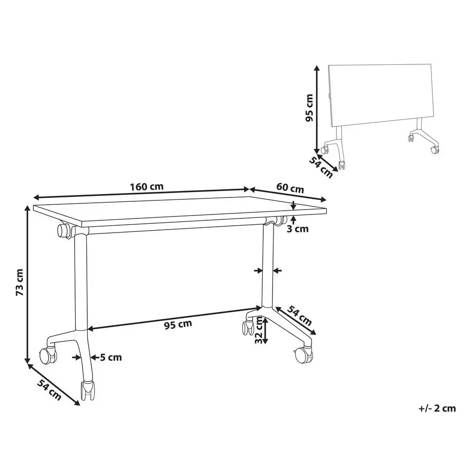 CAVI - Inklapbaar bureau - Wit/Zwart - 160 x 60 cm - Staal