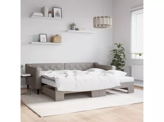 Lit de jour avec gigogne et matelas taupe 90x200 cm tissu
