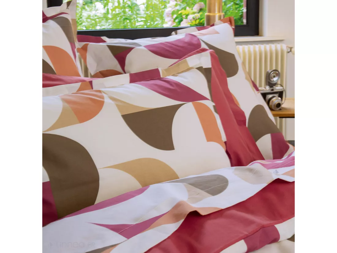 Drap plat 240x310 cm en 100% percale de coton MODULO blanc acajou