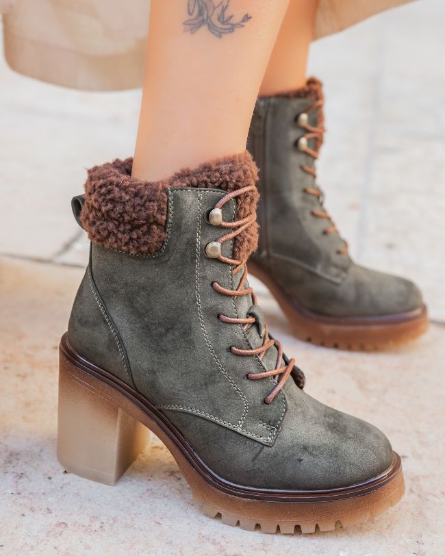 Bottines femme kaki rangers à talon - Maiwenn