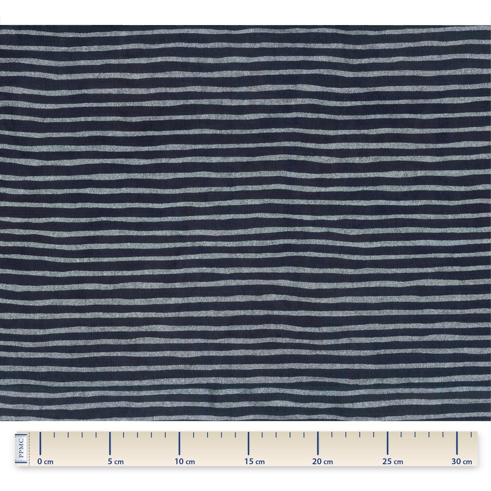 Coupon Tissu Enduit De 35Cm Rayé Argent Marine