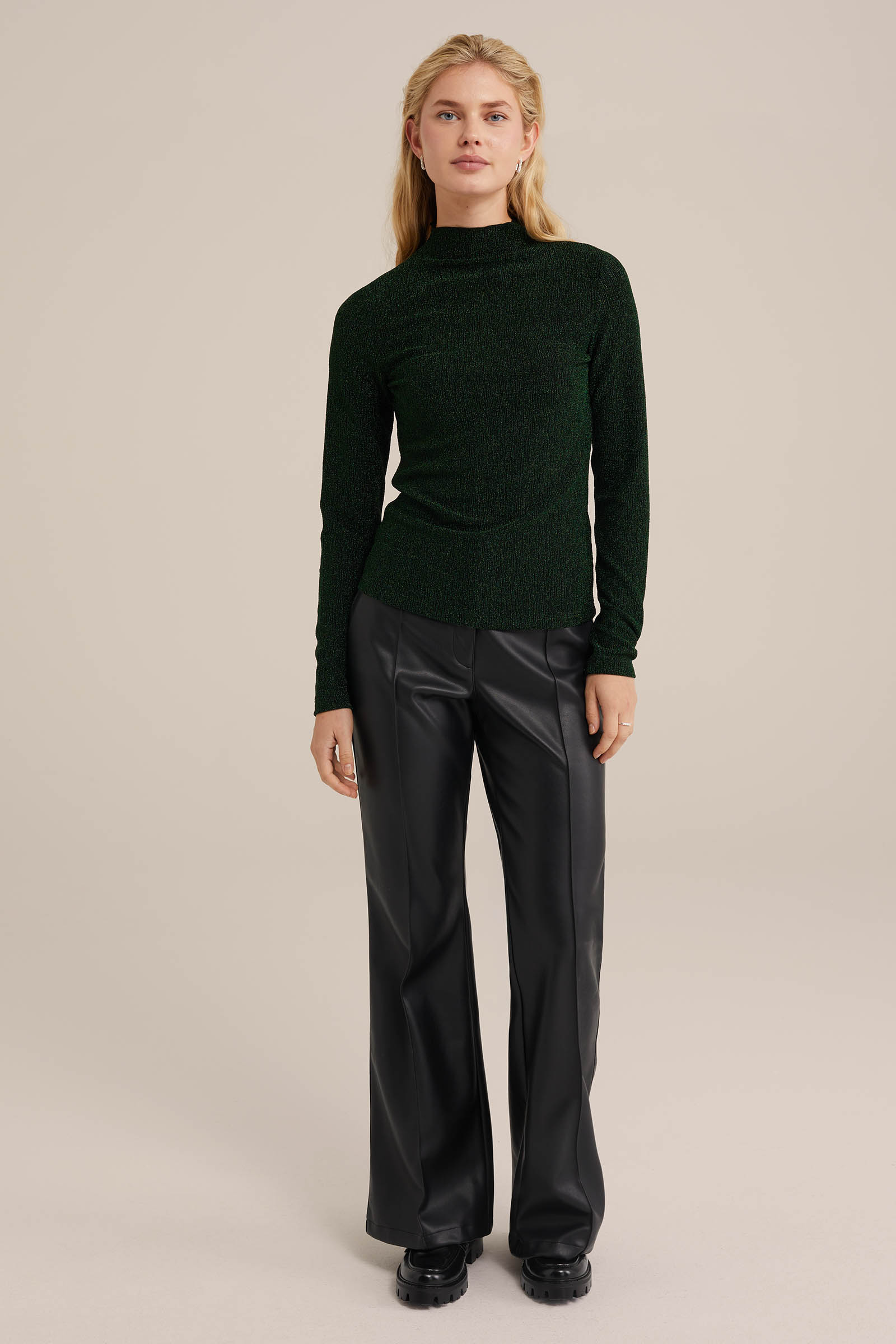 T-shirt met glittergaren WE Fashion Groen